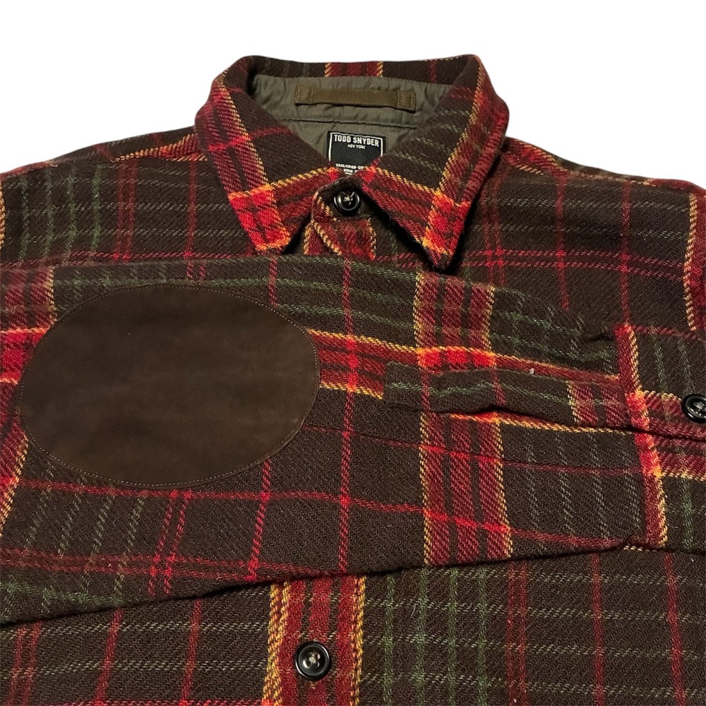 Todd Snyder Mens Plaid Wool Blend Shirt Jacket Suede Elbow Patches Brown Red M